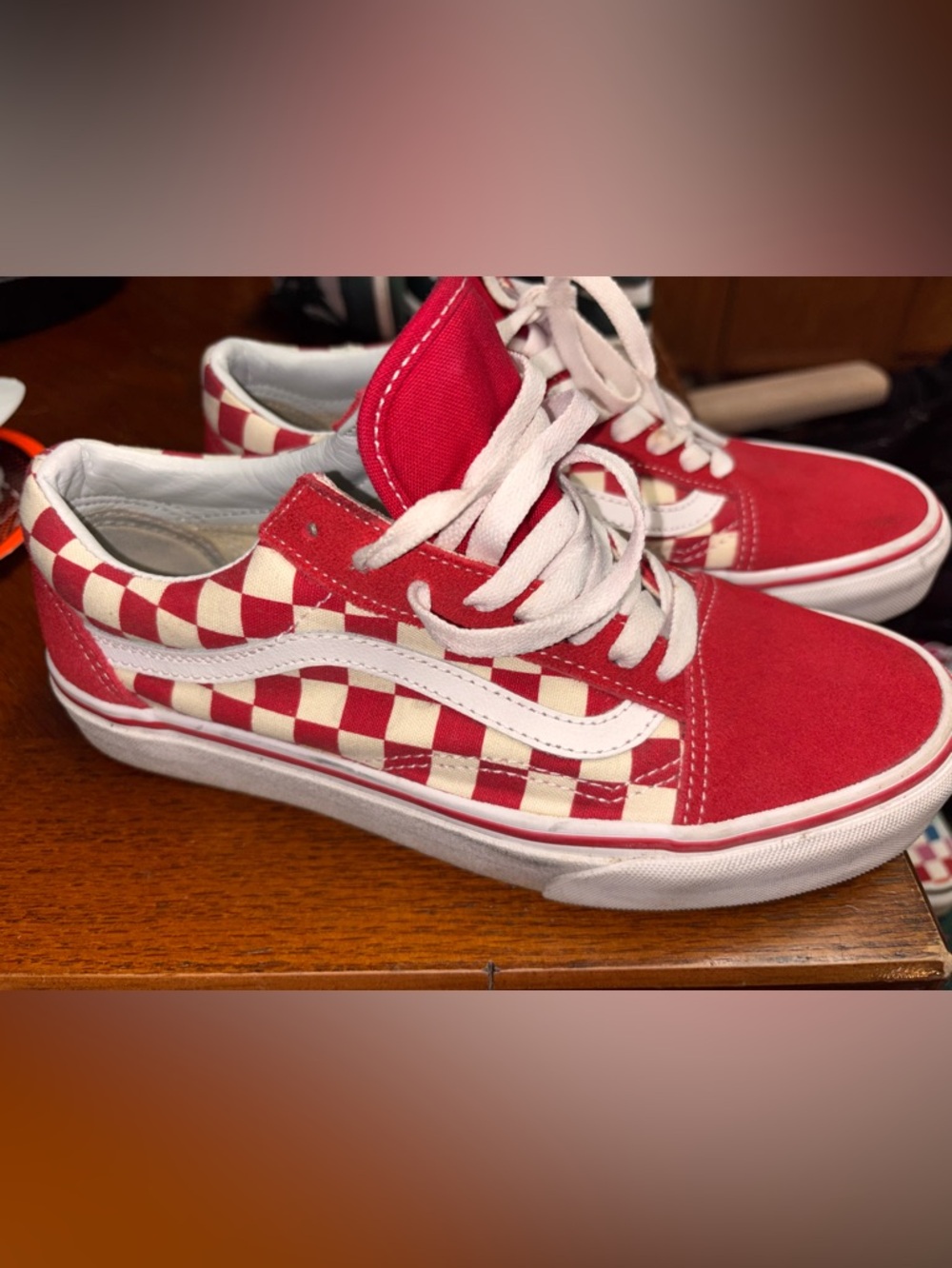 Vans women Red and White Checkerboard Old Skool Sneakers